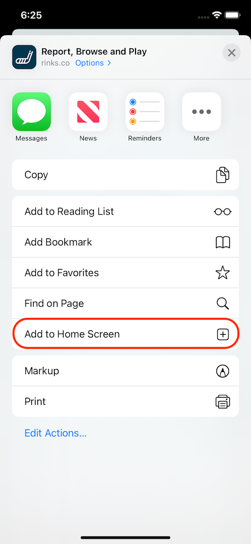 Press Add to Home Screen